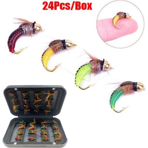 4-24pcs For Trout Fishing Artificial Insect Bait Lure Fishing Bait Brass Bead Head Fast Sinking Nymph Scud Fly Bug Worm