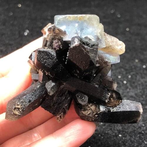 99gNatural Yaogangxian fluorite and smoked crystal mineral specimen healing energy QUARTZ GEM home decoration