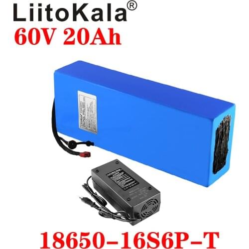 LiitoKala 60V ebike battery 60V 20Ah 18650 16S6P lithium ion battery electric bicycle battery 60V 1500W electric scooter battery