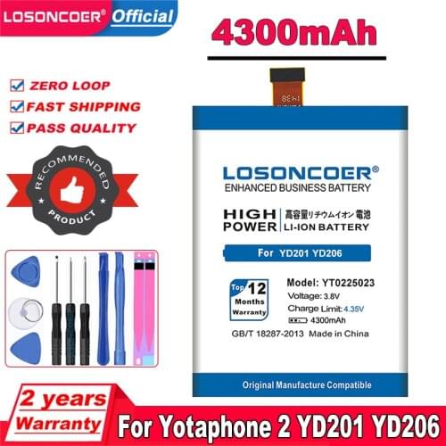 LOSONCOER YT0225023 4300mAh Smart Phone Batteries For Yotaphone 2 YD201 YD206 Battery