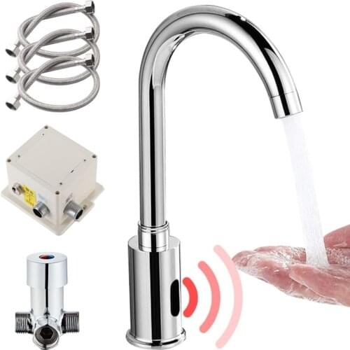 Touchless Faucet Automatic Infrared Sensor Smart Single Cold Water Bathroom Sink Faucet Kitchen Sink Deck Mount Basin Faucet