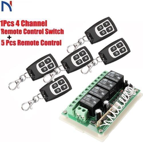 Wireless Remote Control RF Switch 433mhz DC 12V 4CH 4 Channel Wireless Remote Control Switch Relay Receiver Module Transmitter