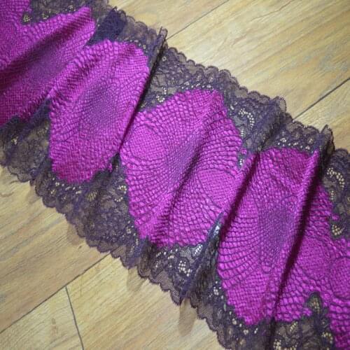 22cm 2yds/lot shiny Rose-carmine Handmade Hair Decoration Wide Elastic Stretch Lace Trim wedding dress skirt lace trim17031808