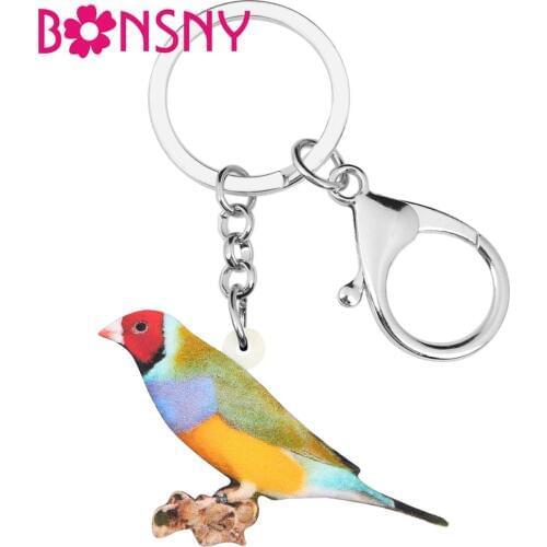 Bonsny Acrylic Gouldian Finch Bird Key Chains Rings Bag Car Purse Decorations Keychains For Women Girls Teens Men Charms Gift