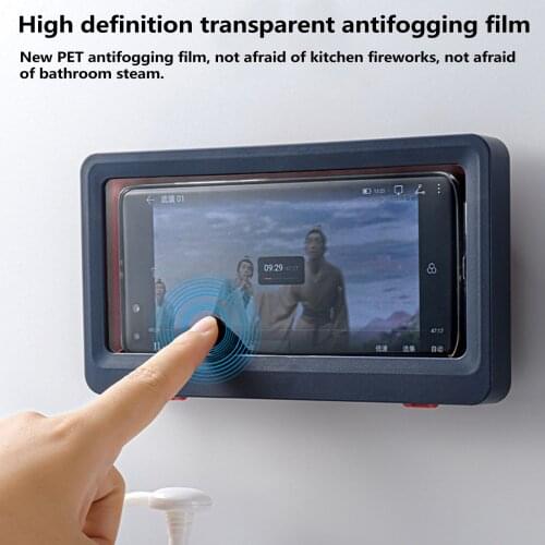 Updated Shower Phone Box Phone Holder Waterproof Case Wall Mounted All Covered Phone Shelves Self-Adhesive Shower Accessories