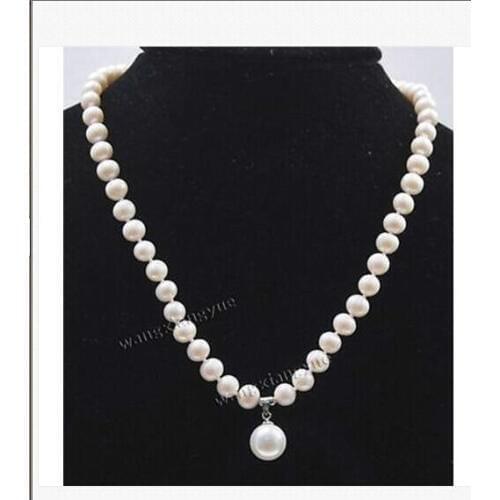 Classic9-11mm south sea round white pearl necklace pendant 18"14K Gold Clasp KKK