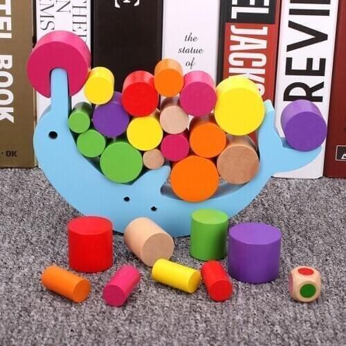 Kids Balance Training Dolphin Building Blocks Baby Learning Educational Toys Wooden Stacking Desk Game Puzzle Toy for Children