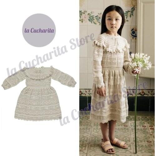 Autumn Girls Knitted Dress Bebe Puff Organic Toddler Silvia Long Sleeve Ruffle Dress Knitwear Clothes Kids Luxury Brand Girls