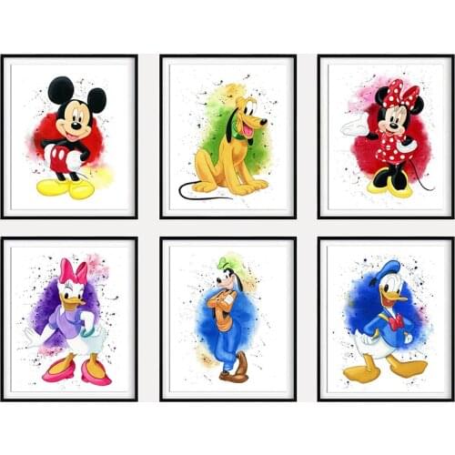 Disney Cartoon Canvas Painting Mickey Mouse Picture Mickey and Minnie Posters and Prints Qusdros for Children Room Decor Cusdros
