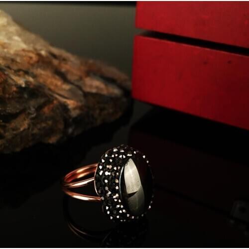 Dr Stone Natural Stone Women Hematite Stone rose gold plated Ring KRB236