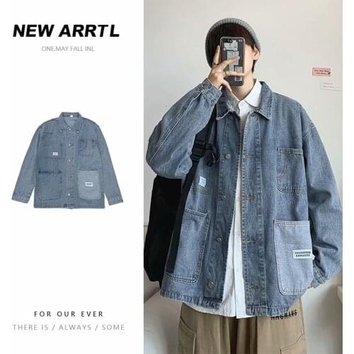 Spring Autumn Washed Denim Jacket Mens Loose Tide Brand Allmatch Korean Style Trendy Streetwear Men Jeans Jacket Ropa De Hombre