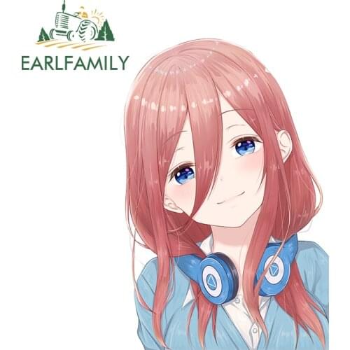 EARLFAMILY 13cm x 8.8cm for Miku Nakano Anime Girl Car Sticker Waterproof Sunscreen Decal Windshield Laptop Car Door Protector