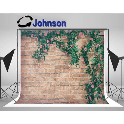 Pink Flower Wall Bush Climbing Rose Brick background High quality Computer print wedding photo backdrop