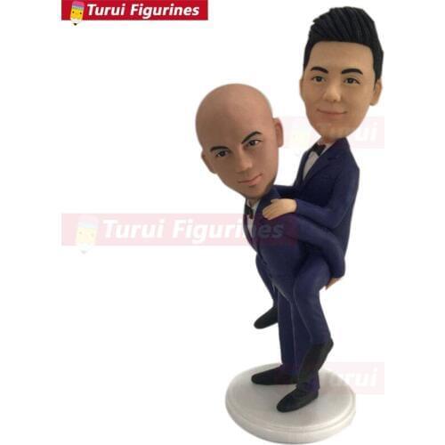 Gay Male Wedding Cake Topper Piggy Back Style Custom Wedding Topper Personalized Gay Wedding Gay Bobble Head Topper Gay Male Wed
