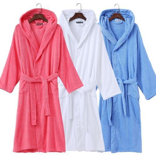 Winter Cotton Bathrobe Hooded Women Thick warm Men Dressing Gown Long Robe Wedding Bridesmaid Robe Homewear white Blue Autumn