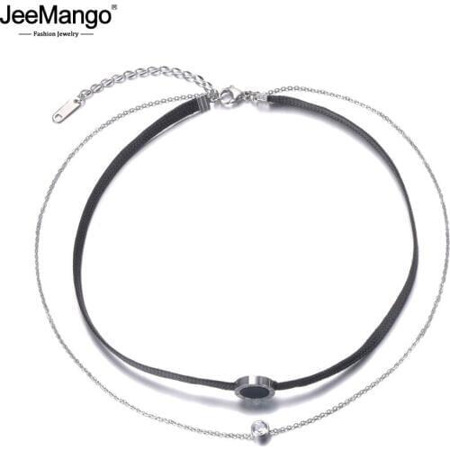 JeeMango Stainless Steel Double Layer Necklaces Jewelry Trendy Roman Numerals Chain Chokers Necklace For Women Girls JN19020