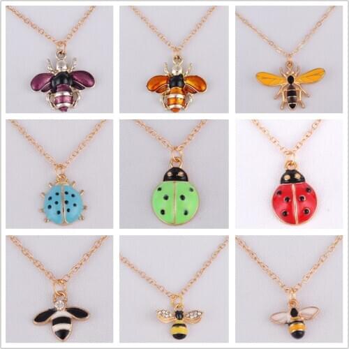 Enamel hornet wasp ladybug ladybird beetle bee necklace metal choker chain pendant necklace fashion costume jewellery boutique