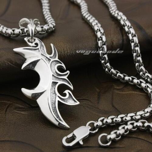 LINSION Blade Tribal Tattoo 925 Sterling Silver Mens Biker Punk Pendant 8A016