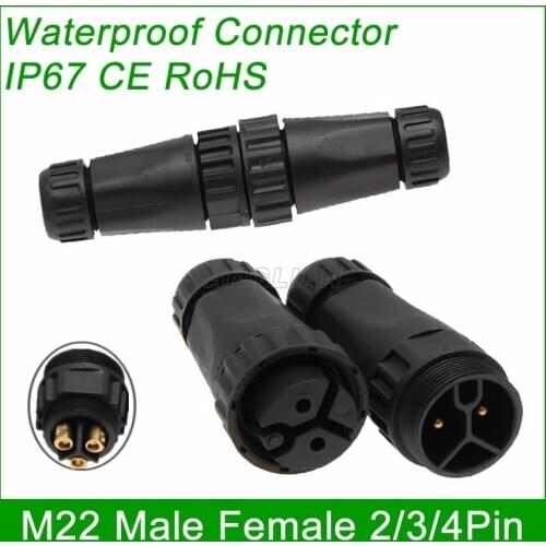 M22 Male Female Wire Connector IP67 Waterproof 25A quick plug 2 pin 3 pin 4 pin electrical Coupler Screw for LED light 10 units