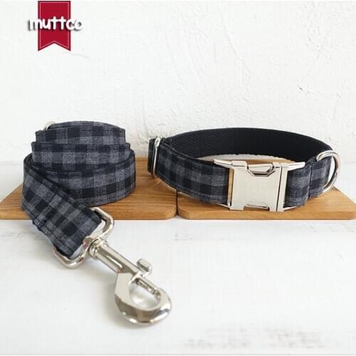 MUTTCO retailing anti-lost dog neck collar THE BLACK PLAID individual customized pet collar walking training dog leash UDC075