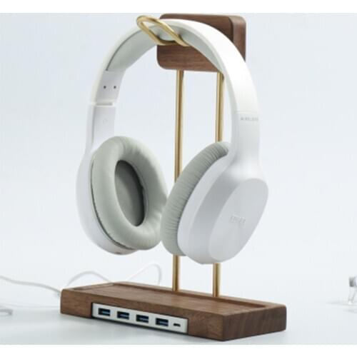 Kashcy Solid Wooden Walnut & Beech & Brass for Gaming Audio Over-Ear Headphone Earphone Stand Holder Support Gamer Helper