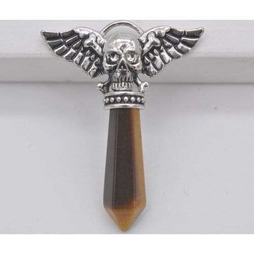 Natural Tigereye Bead GEM Skull Pendant Jewelry For Woman Gift W010