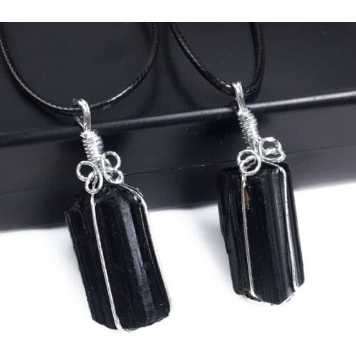 Natural Black Tourmaline Irregular Pendants for Necklace Wire Wrapped Chakra Reiki Healing Raw Gems Stones Charms Amulet Jewelry