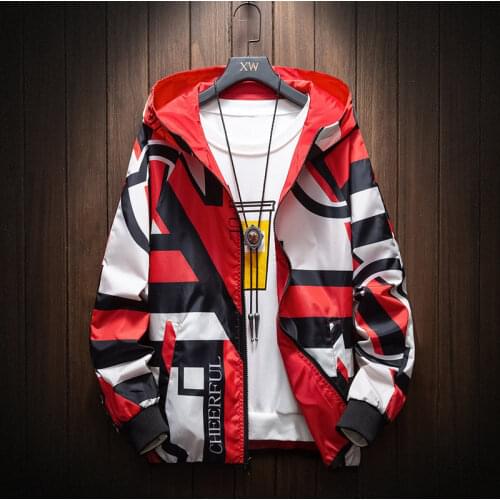 The New Two-sided Mens Jacket, 2020 Mens Fashion Geometric Pattern Windbreaker, Lightweight Outerwear
