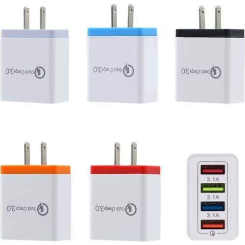 New 4 USB Port Multi-Color Mobile Phone Fast Charger American Standard Multi-Port Travel Fast Charger Intelligent Charging Head
