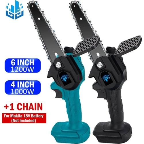 1000/1200W Mini Electric Saw with 2 Chain Woodworking Pruning One-handed Garden Tool Power Tools for Makita 18V Battery 4/6 Inch