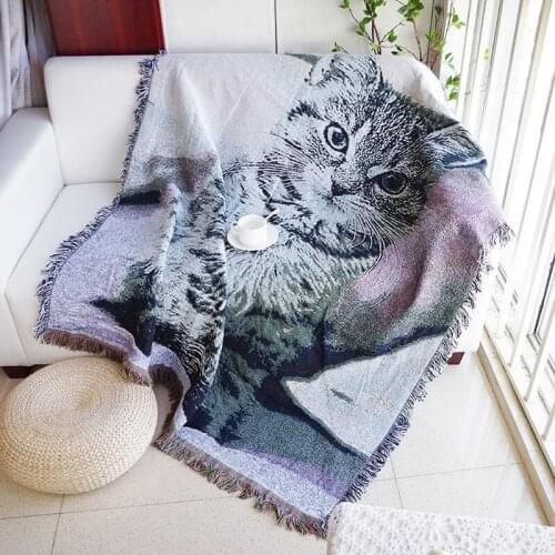 130x160cm Cute Cat Sofa Cover Thread Blanket All Season Cartoon Tassel Dust-proof Casual Blankets For Office Travel Bedspread