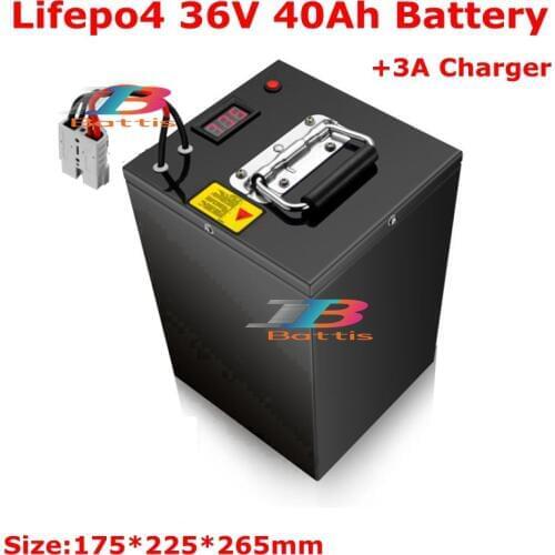 High-capacity 1800W 36V Lifepo4 battery 36V 40AH with case 3A Charger for Traffic sign electric Tricycle motor UPS mobile power