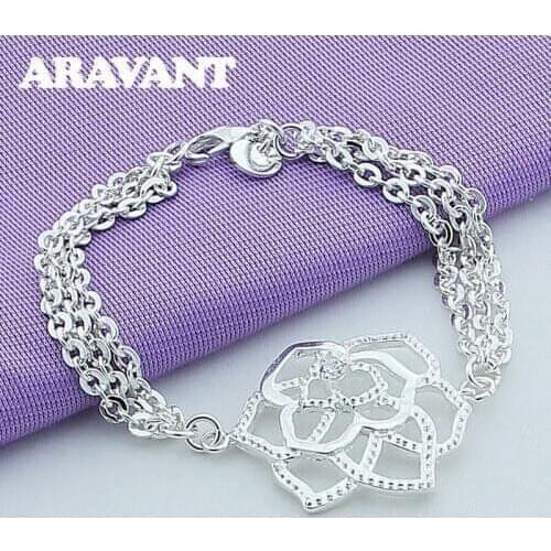 Silve Color Bracelets Fashion Flowers Bracelet For Women Wedding Engagement Silver Plated 925 Jewelry
