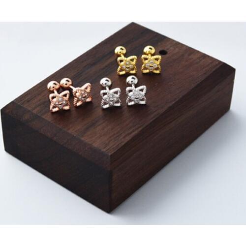 925 Sterling Silver Earring Fashion Zircon Plant / Heart Screw Stud Earring Ear Bone Nails Wild Female Girl Silver Ear Jewelry