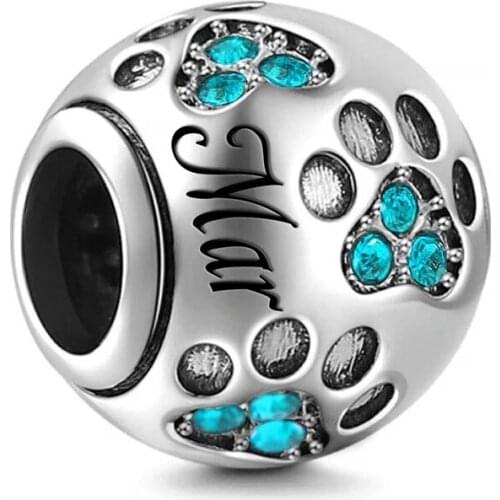 LByzHan Hot Sale Silver 12 Color Birthstone Charm Fit Original 3mm Bracelet&Bangle Making Fashion DIY Jewelry For Women March