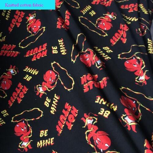 Wide 155cm Good Cotton knitted Jersey Fabric Black Bottom Hot stuff Be mine Printed Fabric Sewing Material diy Baby Clothing