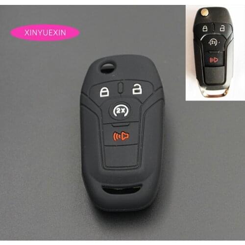 Xinyuexin Silicone Key Cover FOB Case for Ford Fusion 2013-2015 Fiesta Mustang F150 F-15 Key Car-styling 4 Buttons