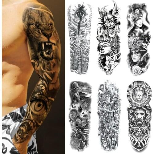 Big Arm Sleeve Tattoos for Men Black Tiger Skull Waterproof Temporary Tattoo Stickers Womens Flash Fake Tattoos Body Art