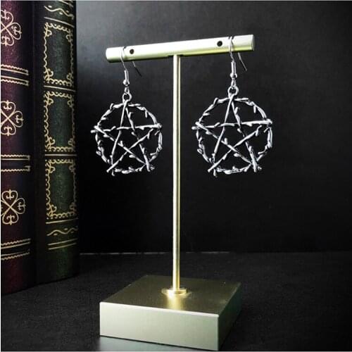 Goth Hanging Pentagrams Drop Earrings for Women Ear Rings Punk Gothic Silver Color Womens Geometry Jewelry Female
