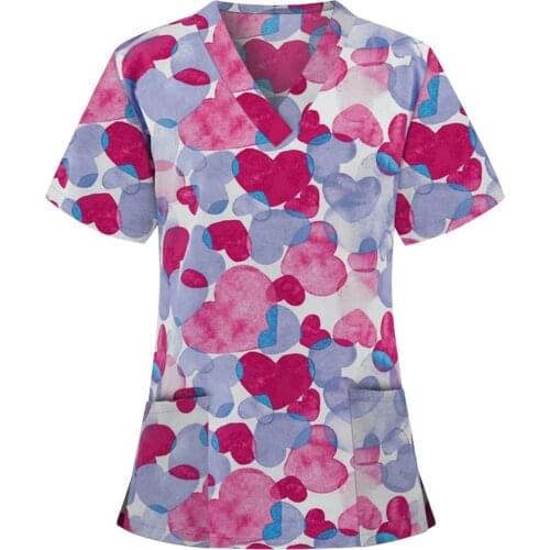 Plant Flower Prints T Shirt Women V-neck Summer Tops Bohemian Style T-shirts Short Sleeve Working Uniform Women Tee Shirt S-3XL
