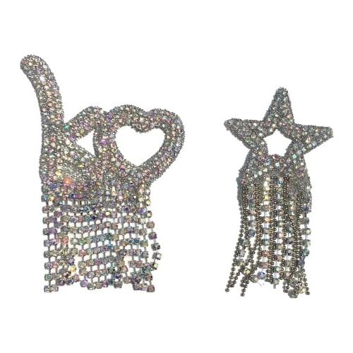 Iron on Patches for Clothes Star AB Rhinestone Chain Patches for Clothing Iron Ons Appliques 3D