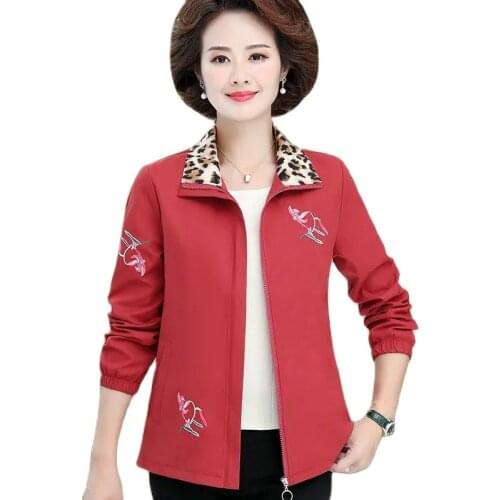 Womens Windbreaker 2020 Spring Autumn Casual Wild Jacket Solid Color Middle-Aged Womens Hooded Cotton Loose Coat Tops 5XL Q47