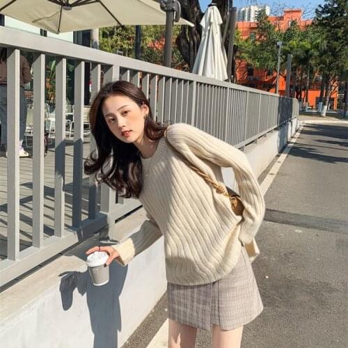 2021 Women Autumn Winter New Solid Color Thick Sweater Tops Female Loose Warm Pullovers Ladies O-neck Knitted Jumpers R616