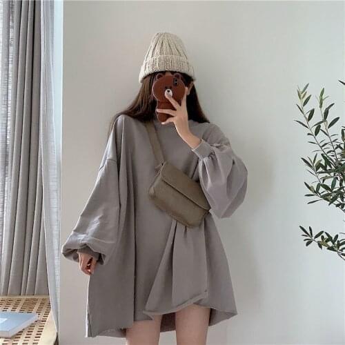 Oversized Pullover Women 2021 Spring Autumn Thin Pullover Loose Lazy Korean The Bottoms Missing Mid-length Crewneck Sweatshirt