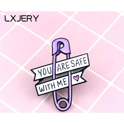 LXJERY Cartoon Love paper clip Enamel Pin Badge On Backpack Cute Brooch Pins For Clothes Broche For Women YOU ARE SAFE WITH ME