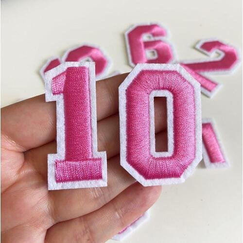 1Pcs Pink Embroidered Number Iron On Patch Applique For Clothing Sew On badge Patches For Jacket Bag Garment Accessories