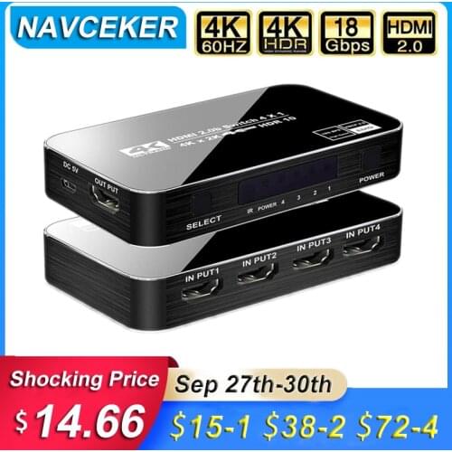 2020 Best 4K HDMI Switch 2.0 Support RGB 4:4:4 HDR HDMI Switch 4K 60Hz HDMI 2.0 Switch Remote IR UHD 4 Port HDMI Switch Switcher