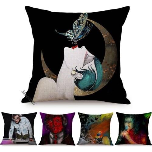 Abstract Art Hand Painted Mosaic Style Cushion Cover Wonderful Music Watercolor Decorative Car Sofa Throw Pillow Cover Almofadas