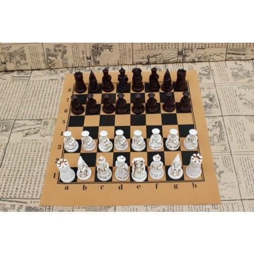 Antique Chess Medium Size PVC Chessboard Qing Pawn Chess Pieces Figure Shape Child Gift Toys Kids Chess Set Board Game Home