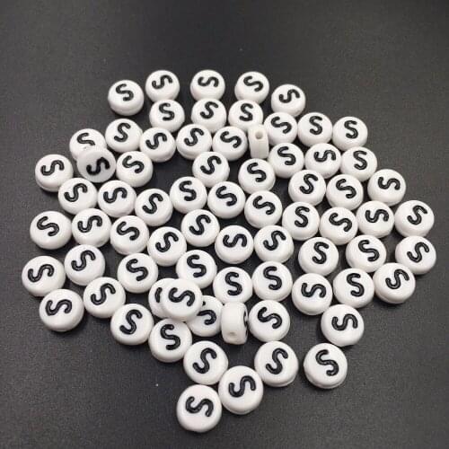 Free Shipping 100PCs Single Letter S Beads 4*7MM Flat Coin Round Shape Plastic Alphabet jewelry Bracelet Beads Ornaments